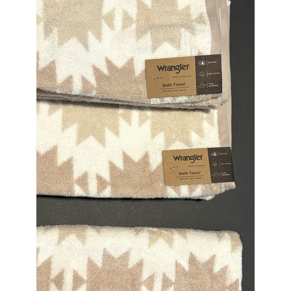 Wrangler Bath Hand Towels Canyon Ikat Beige Set Of 3 Pcs Aztec Southwestern Tan - Picture 9 of 10